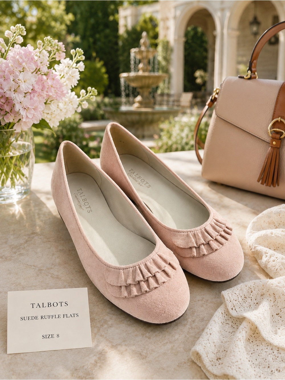 Talbots Blush Pink Suede Ruffle Flats - Women's Casual Ballet Shoes 8M
